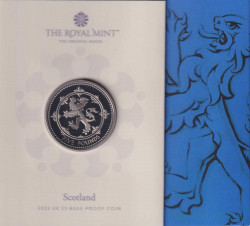 Монета. Великобритания. 5 фунтов 2023 год. Шотландия - Шотландский лев. Пруф. В буклете.