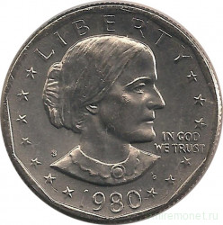 Монета. США. 1 доллар 1980 год. Сьюзен Энтони. Монетный двор S.