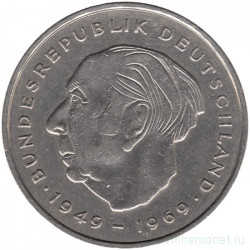 Монета. ФРГ. 2 марки 1974 год. Теодор Хойс. Монетный двор - Мюнхен (J).