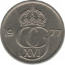 Аверс. Монета. Швеция. 25 эре 1977 год.