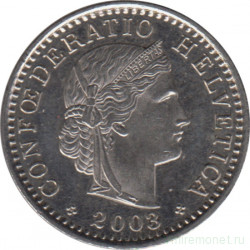 Монета. Швейцария. 20 раппенов 2003 год.