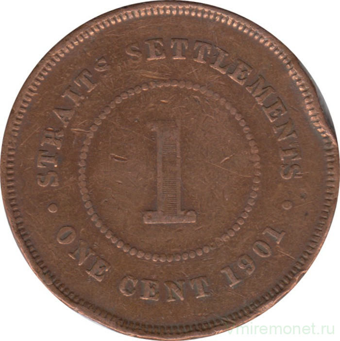 Монета. Стрейтс Сетлментс. 1 цент 1901 год.