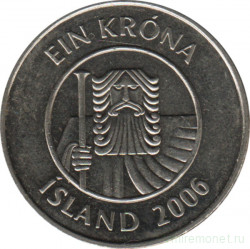 Монета. Исландия. 1 крона 2006 год.