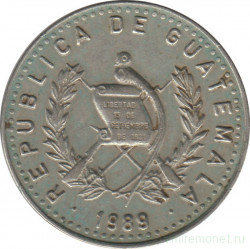 Монета. Гватемала. 25 сентаво 1989 год.