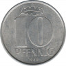 Монета. ГДР. 10 пфеннигов 1968 год. ав.