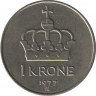  Монета. Норвегия. 1 крона 1977 год. ав.