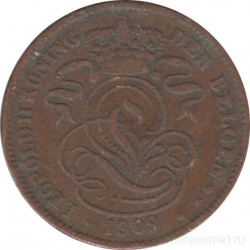 Монета. Бельгия. 2 сантима 1909 год. Der Belgen.