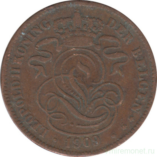 Монета. Бельгия. 2 сантима 1909 год. Der Belgen.