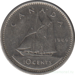 Монета. Канада. 10 центов 1969 год.