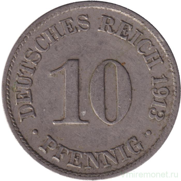 Монета. Германская империя. 10 пфеннигов 1913 год. (D).