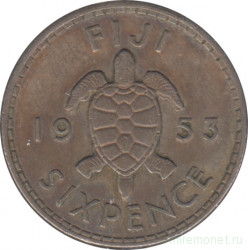 Монета. Фиджи. 6 пенсов 1953 год.