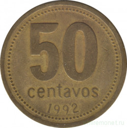 Монета. Аргентина. 50 сентаво 1992 год.