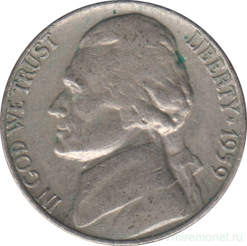 Монета. США. 5 центов 1959 год.  Монетный двор D.