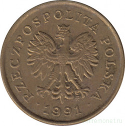 Монета. Польша. 5 грошей 1991 год.