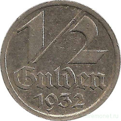 Монета. Польша. Данциг. 1/2 гульдена 1932 год.