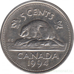 Монета. Канада. 5 центов 1994 год.
