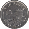 Монета. Гибралтар. 10 пенсов 1988 год. "АD" на реверсе. рев.