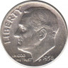 Монета. США. 10 центов 1958 год. Серебряный дайм Рузвельта. Монетный двор D. ав.