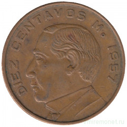 Монета. Мексика. 10 сентаво 1957 год. 