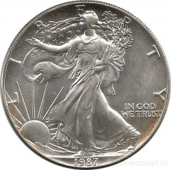 Монета. США. 1 доллар 1987 год. Шагающая свобода.