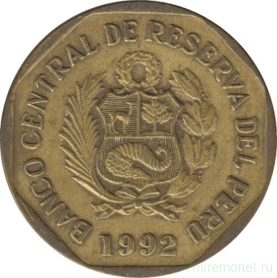 Монета. Перу. 10 сентимо 1992 год.