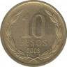 Монета. Чили. 10 песо 2003 год. ав.
