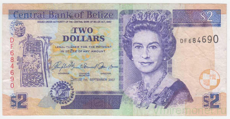 Банкнота. Белиз. 2 доллара 2007 год. Тип 66c.