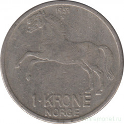 Монета. Норвегия. 1 крона 1959 год.