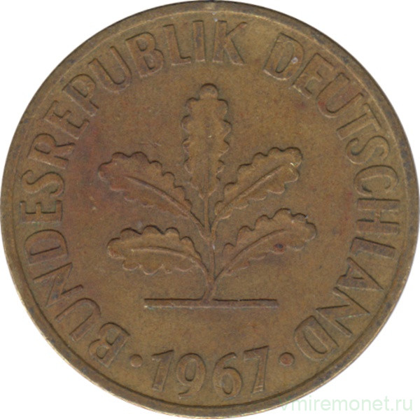 Монета. ФРГ. 10 пфеннигов 1967 год. Монетный двор - Гамбург (J).