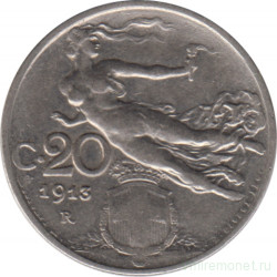 Монета. Италия. 20 чентезимо 1913 год.