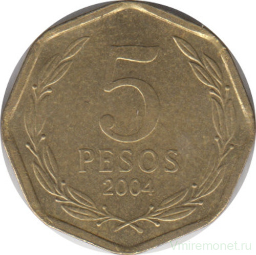 Монета. Чили. 5 песо 2004 год.