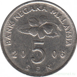 Монета. Малайзия. 5 сен 2006 год.