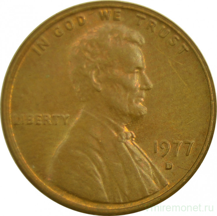 Монета. США. 1 цент 1977 год. Монетный двор D.
