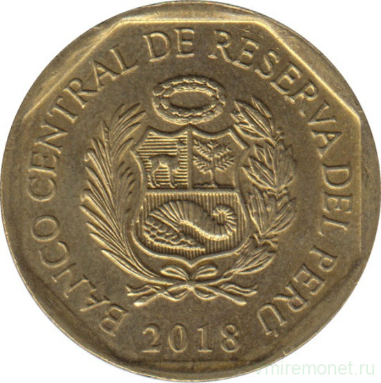 Монета. Перу. 10 сентимо 2018 год.