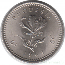 Монета. Родезия. 6 пенсов (5 центов) 1964 год.