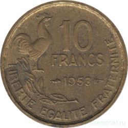 Монета. Франция. 10 франков 1953 год. Монетный двор - Париж.