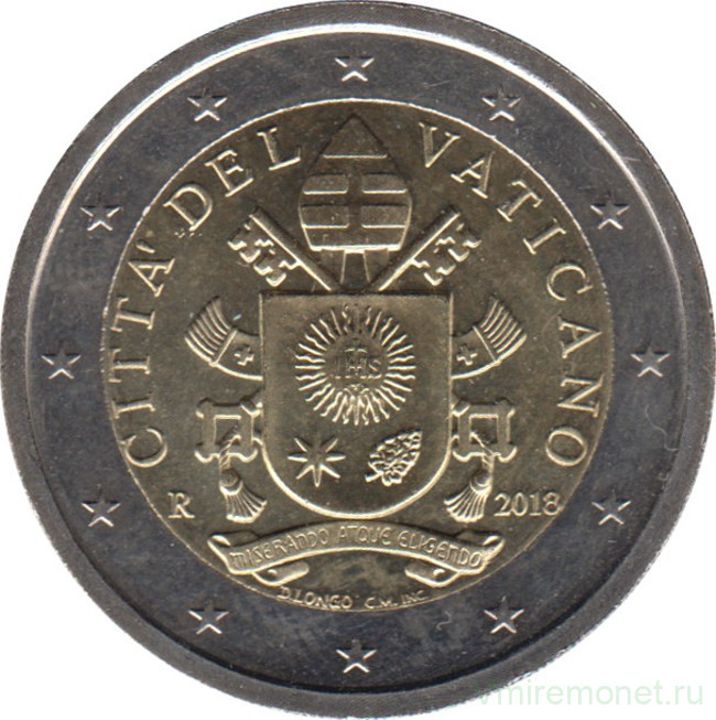 Монета. Ватикан. 2 евро 2018 год.