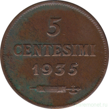 Монета. Сан-Марино. 5 чентезимо 1935 год.