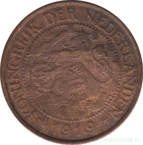 Монета. Нидерланды. 1 цент 1919 год.