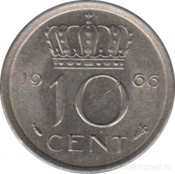 Монета. Нидерланды. 10 центов 1966 год.