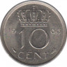 Монета. Нидерланды. 10 центов 1966 год. ав.
