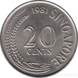 Монета. Сингапур. 20 центов 1981 год.