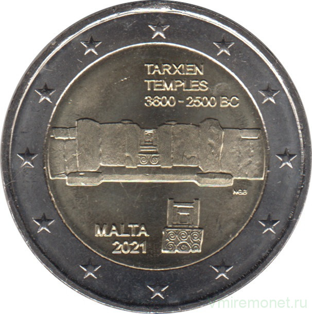 Монета. Мальта. 2 евро 2021 год. Таршиенский храмовый комплекс.