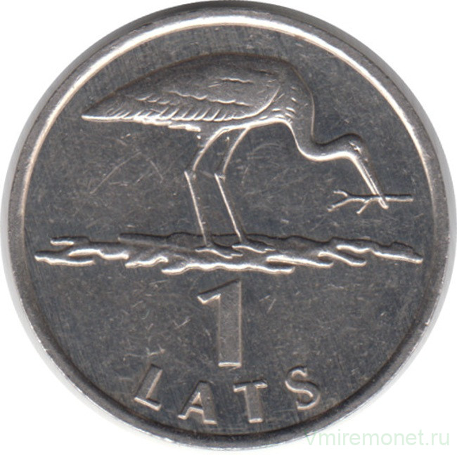 Монета. Латвия. 1 лат 2001 год. Аист.