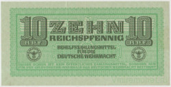 Банкнота. Германия. Третий рейх. Немецкий Вермахт. Вспомогательный платежный сертификат. 10 пфеннигов 1942 год. Тип М34.