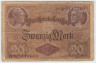 Банкнота. Кредитный билет. Германия. Германская империя (1871-1918). 20 марок 1914 год. Номер серии (семь цифр и одна буква). рев.