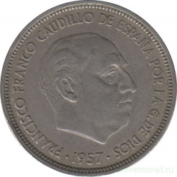 Монета. Испания. 50 песет 1967 (1957) год.