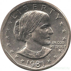 Монета. США. 1 доллар 1981 год. Сьюзен Энтони. Монетный двор S.