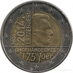 Монета. Люксембург. 2 евро 2014 год. 175 лет независимости Люксембурга.