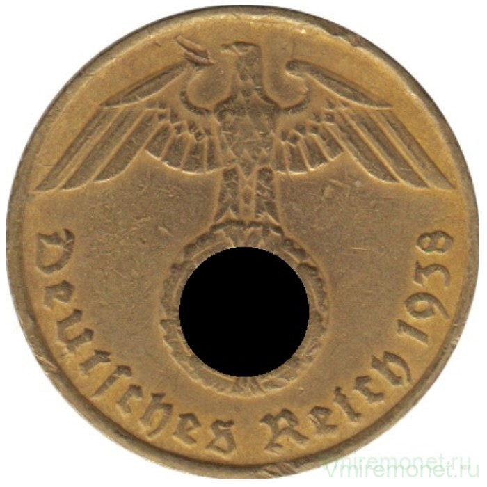 Монета. Германия. Третий Рейх. 5 рейхспфеннигов 1938 год. Монетный двор - Мюнхен (D).
